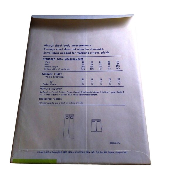 UNCUT Vintage Sewing PATTERN Stretch and Sew 925 by Ann Person, Boys 1974 Pants - Picture 2 of 2